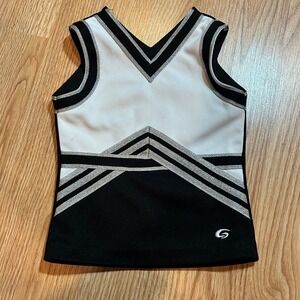 GTM‎ Cheerleading Top Youth YXS White Black Silver Sleeveless Practice